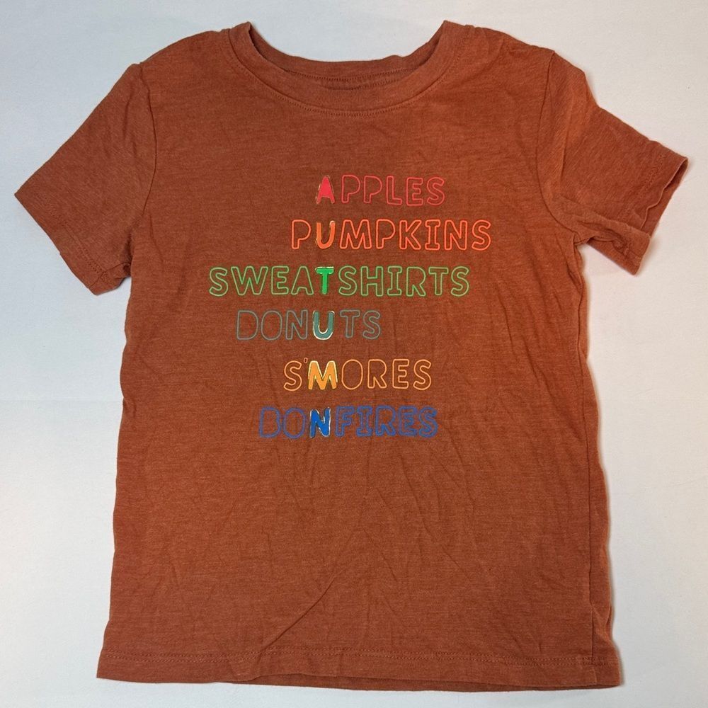 Cat & Jack Kids Brown Graphic Tee with Colorful Autumn Text Size 5T